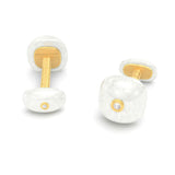 Cabochon Mother of Pearl and Diamonds Cufflinks, 18K White Gold