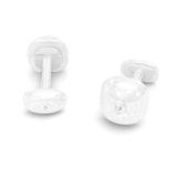 Cabochon Mother of Pearl and Diamonds Cufflinks, 18K White Gold