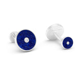 Lapis Lazuli and Diamonds Round Cufflinks, 18K WHITE Gold