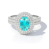 Oval Brazilian Neon Paraiba Tourmaline and Diamond Ring, Platinum