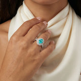 Oval Brazilian Neon Paraiba Tourmaline and Diamond Ring, Platinum