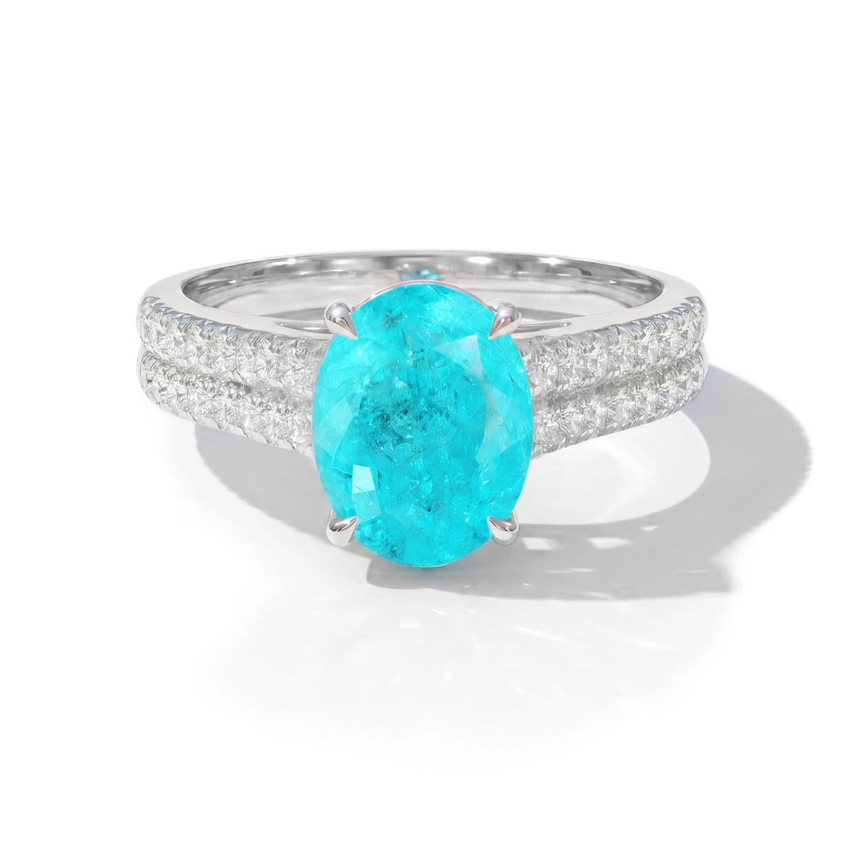 Oval Neon Paraiba Tourmaline & Diamond Ring in Platinum