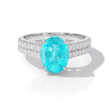 Oval Neon Paraiba Tourmaline & Diamond Ring in Platinum