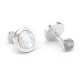 Mother of Pearl and Diamonds Round Cufflinks, 18K White Gold