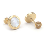Mother of Pearl and Diamonds Round Cufflinks, 18K White Gold