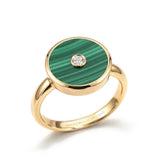 Malachite and Diamond Amulet Ring, 18K Yellow Gold on hand