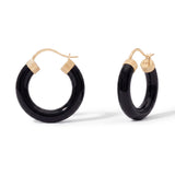 Onyx Hoop Earrings, 18K Gold