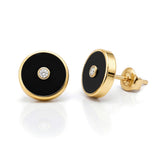 Onyx and Diamond Amulet Stud Earrings, 18K Gold