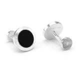 Onyx and Diamonds Round Cufflinks, 18K Yellow Gold