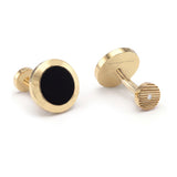 Onyx and Diamonds Round Cufflinks, 18K Yellow Gold