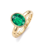 Oval Emerald Bezel Set Solitaire Ring, 18ct Yellow Gold