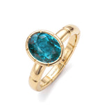 Brazilian Oval Teal Zircon Ring, 18K Yellow Gold