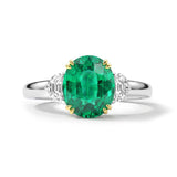 Oval Emerald & Half Moon Diamond Trilogy Ring, 950 Platinum