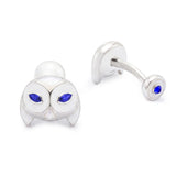 Owl Mother of Pearl & Sapphire Cufflinks, 18K White Gold
