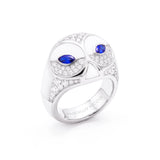 Sapphire, Diamond & White Onyx Snowy Owl Ring, 18K White Gold