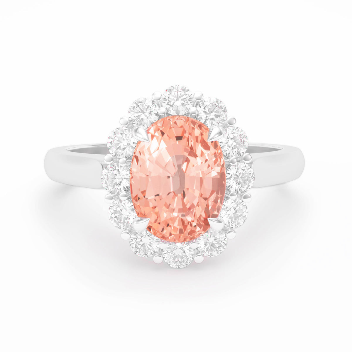 GRS Oval Padparadsha peach Sapphire & Diamond Ring, 950 Platinum