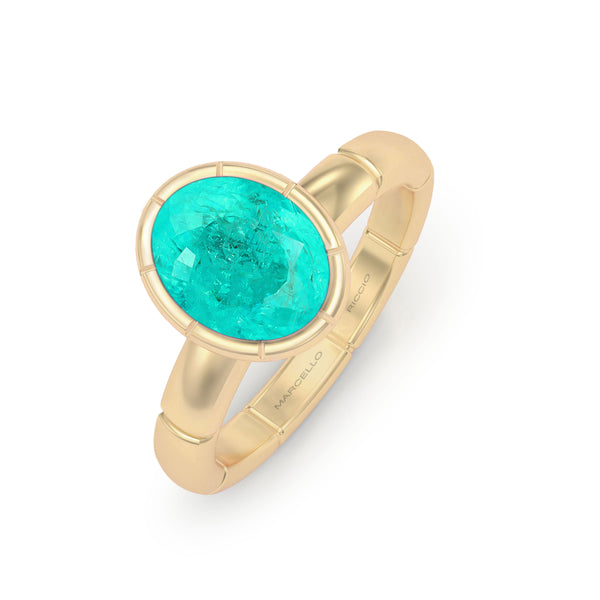 Oval Paraiba Tourmaline Engagement Ring, 18K Yellow Gold