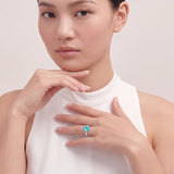 Oval Neon Paraiba Tourmaline & Diamond Ring in Platinum on model
