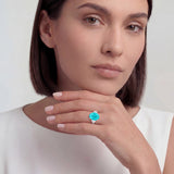 Oval Neon Paraiba Tourmaline & Diamond Trilogy Ring, Platinum on hand 