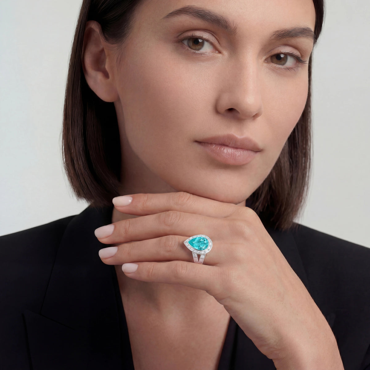 Pear Neon Paraiba Tourmaline & Diamond Ring, 950 Platinum