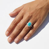 Oval Brazilian Neon Paraiba Tourmaline and Diamond Ring, Platinum