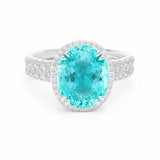 Oval Neon Paraiba Tourmaline & Diamond Engagement Ring, Platinum