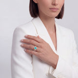 Oval Paraiba Tourmaline Trilogy Ring, 18K Yellow Gold