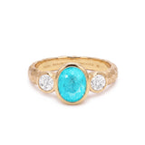Oval Paraiba Tourmaline Trilogy Ring, 18K Yellow Gold