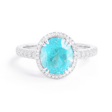 Oval Neon Paraiba Tourmaline and Diamond Ring, 18K White Gold