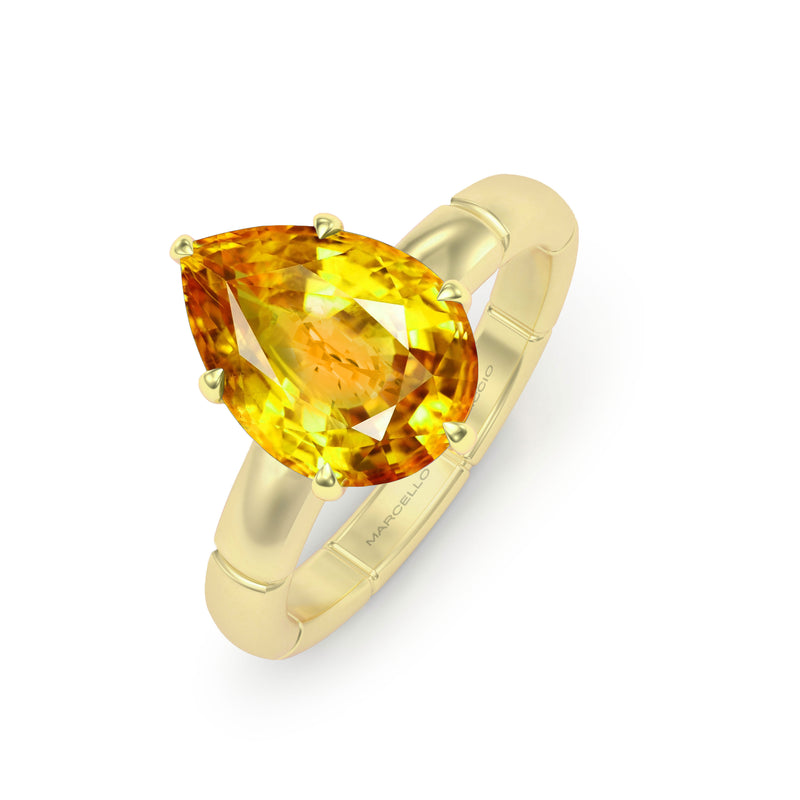 Pear Vivid Yellow Sapphire Claw Set Solitaire Ring, 18ct Yellow