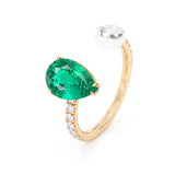 Pear Emerald & Diamond Open Ring, 18K Yellow Gold