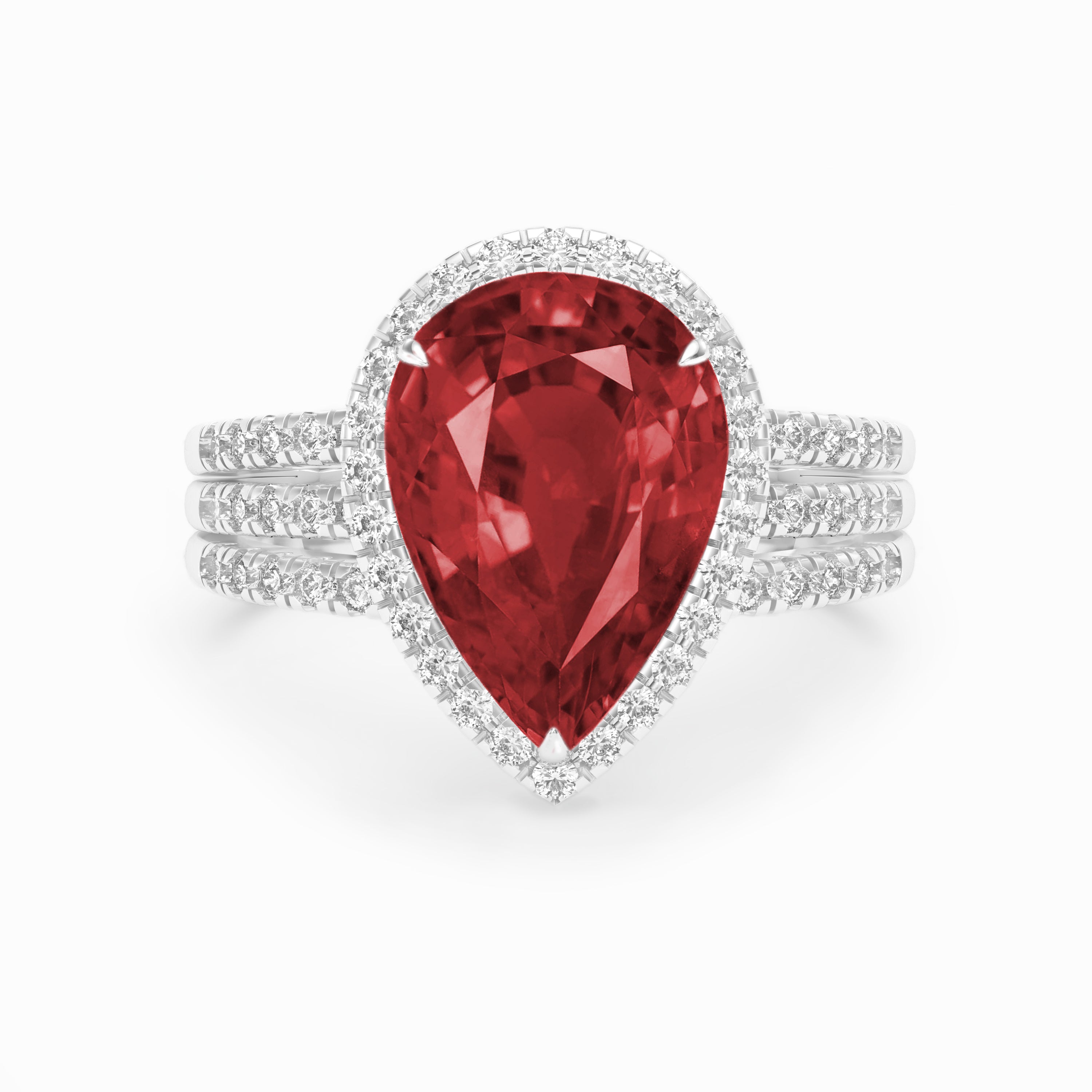 Pear Ruby and Diamond claw set 18k white gold ring – Marcello Riccio