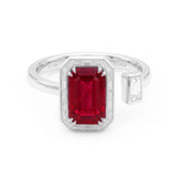 Ruby and Diamond Baguette Open Ring, 18K White Gold