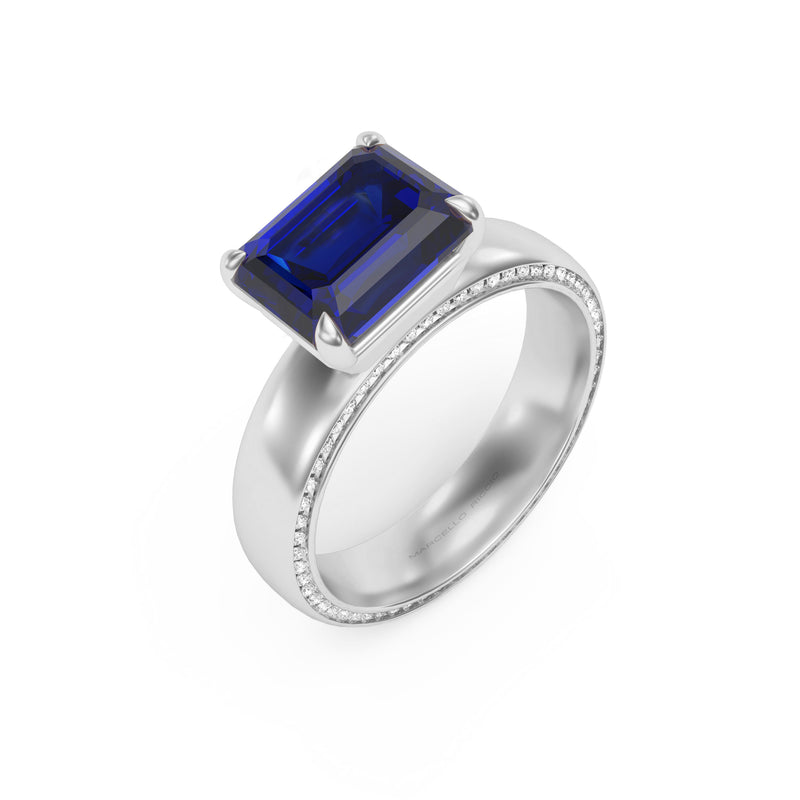 Blue Sapphire and Diamond Cocktail Ring, 18K White Gold