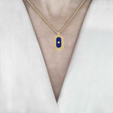 Natural Oval Lapis Lazuli & Diamond Round Bezel Handmade Talisman Textured Necklace, 18K Gold or Silver - Personalised Necklace Gift for Her
