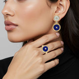 Lapis Lazuli, Mother of Pearl & Diamond Talisman Earrings,18K Raw Gold