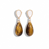 Mother of Pearl, Tiger Eye, Diamond Teardrop Earrings, 18K Gold