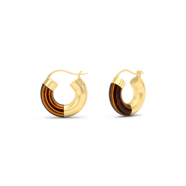 TIGER EYE Small Hoop Earrings in yellow gold