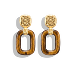 Tiger Eye Drop Earrings, 18K Raw Gold
