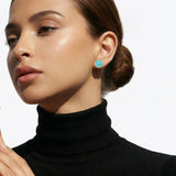 Turquoise & Diamonds 18K Gold, Silver Gold Plated Stud Earrings on model