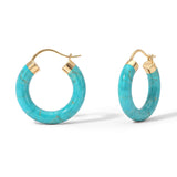 Turquoise Hoop Earrings, 18K Yellow Gold