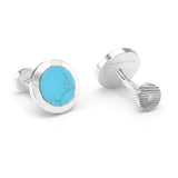 Turquoise and Diamonds Round Cufflinks, 18K Yellow Gold