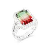 Bicolour Watermelon Tourmaline & Diamond Cocktail Ring, 18K White Gold