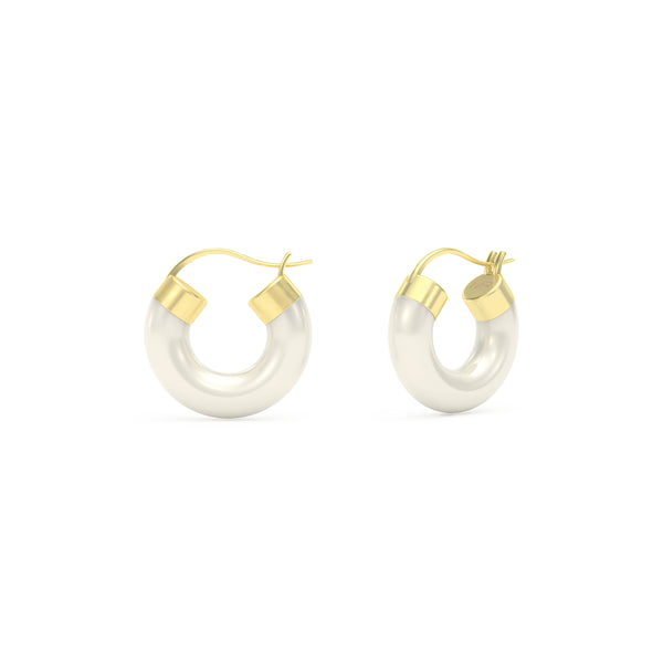 White Agate Small Hoop Gold Earrings