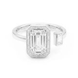 White Sapphire and Diamond Baguette Open Ring, 18K White Gold