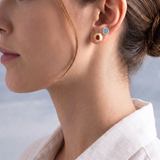 Raw Aquamarine Stud Earrings, 18K Textured Gold
