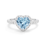 Heart Aquamarine & Diamond Halo Ring, 18K White Gold