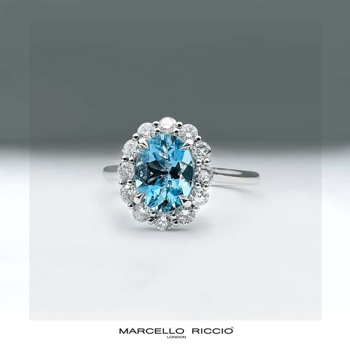aquamarine and diamonds halo platinum engagement ring