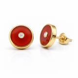 Carnelian & Diamond Stud Earrings 18K Yellow Gold