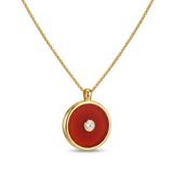 Carnelian & Diamond Motif Pendant 18K Yellow Gold